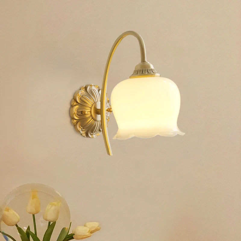 Axyaa Nordic LED Wall Lamps Interior Living Room Decor Antique Brass Resin Flower Design