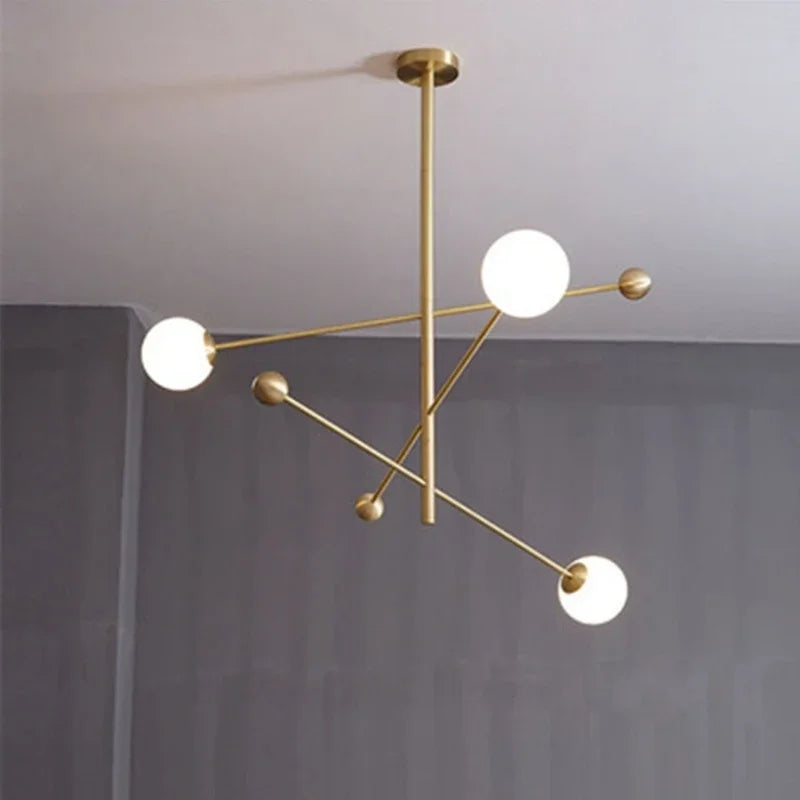 Axyaa Modern Glass Ball LED Ceiling Chandelier in Black Gold for Home Lighting