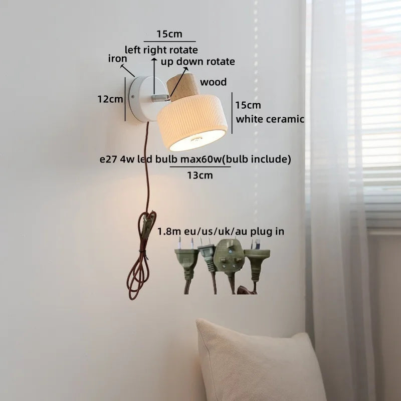 Axyaa Nordic LED Wall Sconce, Rotating White Ceramic Light for Home Decor