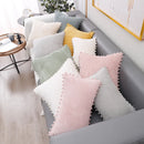 Axyaa Corduroy Pompom Cushion Cover for Sofa, 45x45 Thick Tripe Pillow