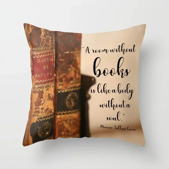 Axyaa Retro Library Pattern Pillowcase for Home and Office Decor
