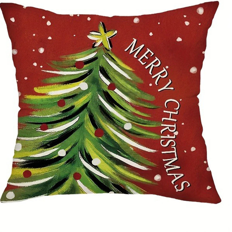 Fawn Christmas Tree Red Pillow Cover 45x45cm Axyaa Branded Home Decoration