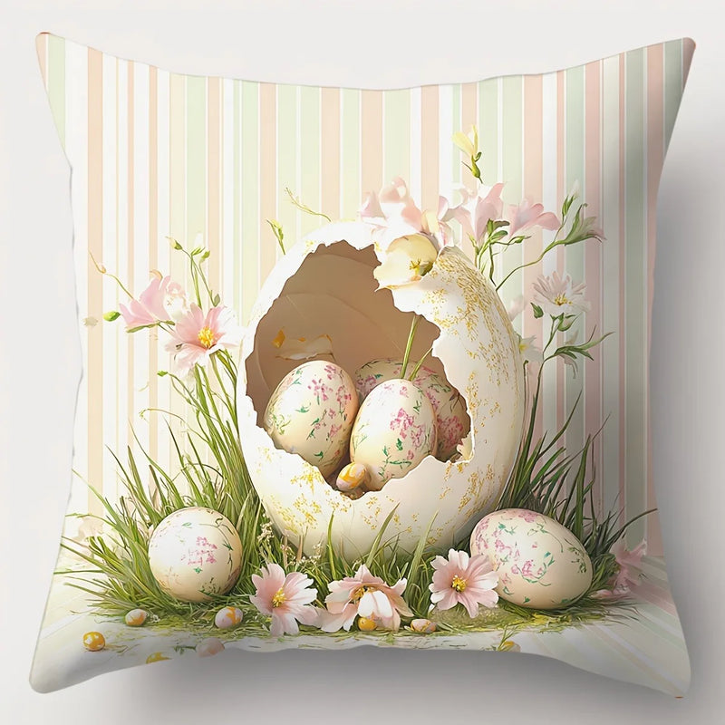 Easter Egg Wreath Bunny Pattern Cushion Cover for Axyaa Brand Home Décor