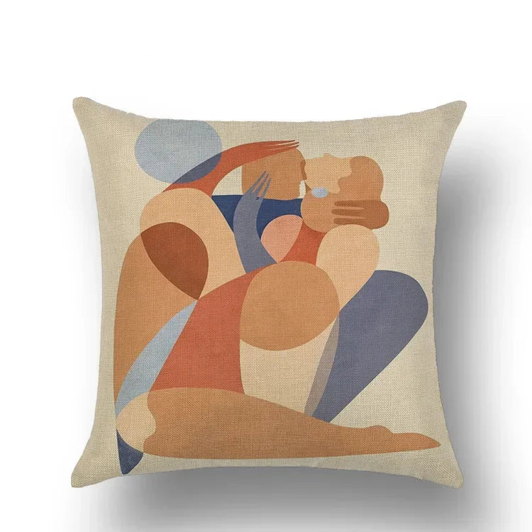 Abstract Portrait Painting Linen Sofa Pillow Case Set by Axyaa Art Decor