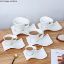 Axya Wave Ceramic Coffee Cup and Saucer Set - White Office Tea Mug Kit