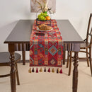 Axyaa Green Jacquard Table Runner with Tassels