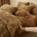 King Size Axyaa Winter Milk Velvet Bedding Set with Carving Floral Duvet Cover