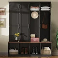 Axyaa Wide Farmhouse Hall Tree with Walnut Bench and 8-Door Shoe Cabinet
