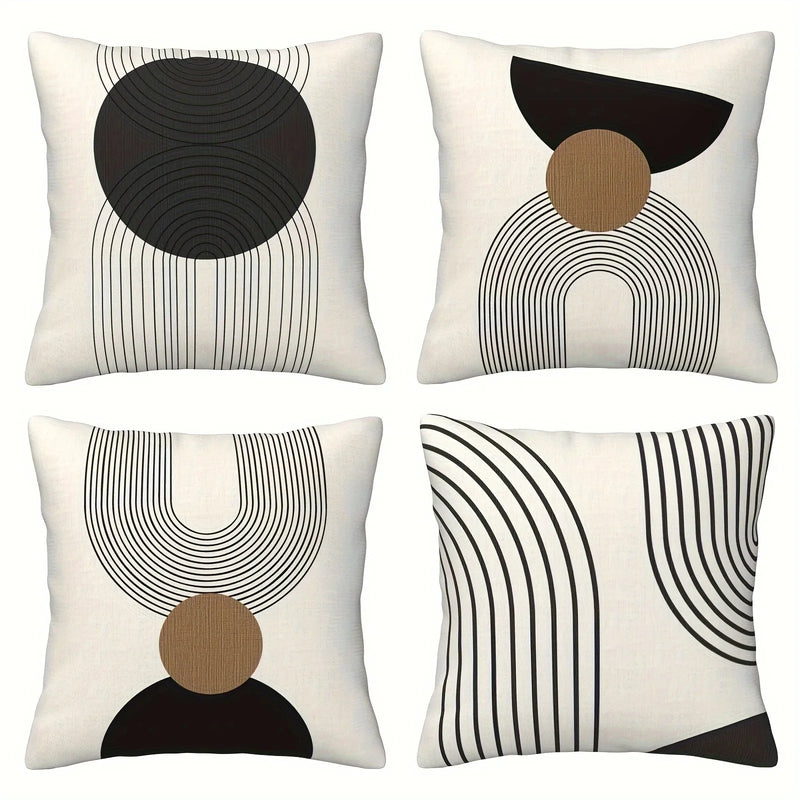 Geometric Round Line Pattern Pillow Cover for Modern Minimalist Home Decor