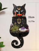 Axyaa Black Cat Star Crystal Shelf: Boho Wooden Wall Decor Ledge