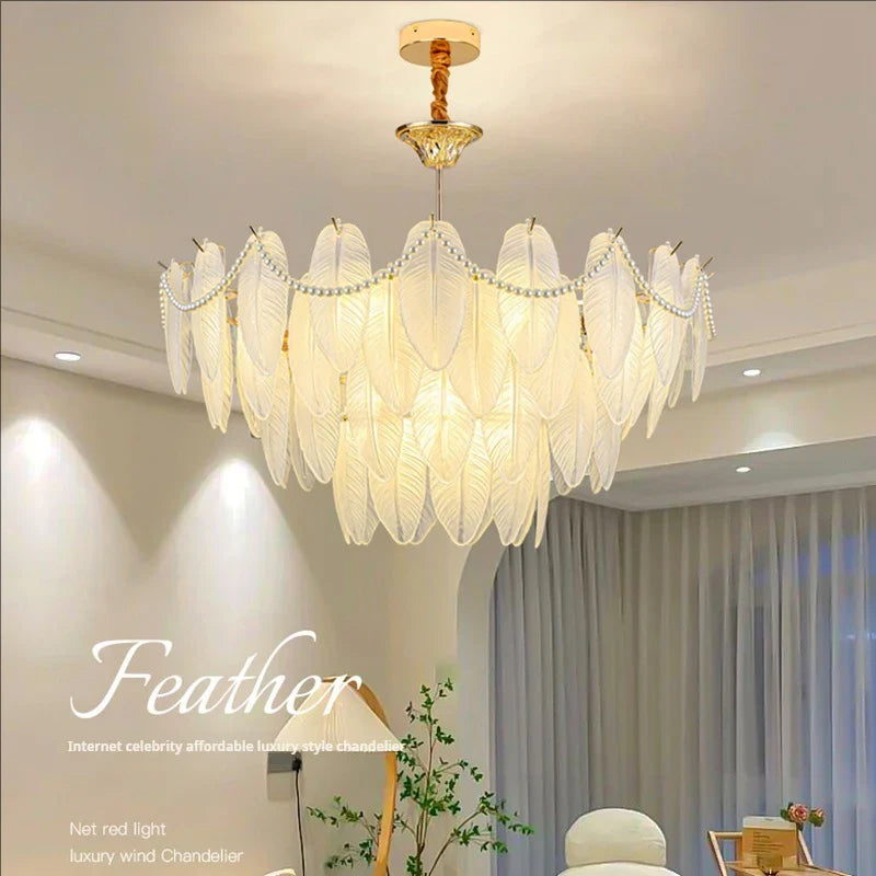 Axyaa Cream Crystal Chandelier: Modern Retro Luxury Living Room Lamp