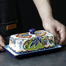 Axyaa Hand-painted Ceramic Butter Plate with Lid Butter Box Cheese Plate