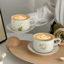 Axyaa Floral Ceramic Mug and Saucer Set - Coffee Afternoon Tea Cup & Dessert Plate