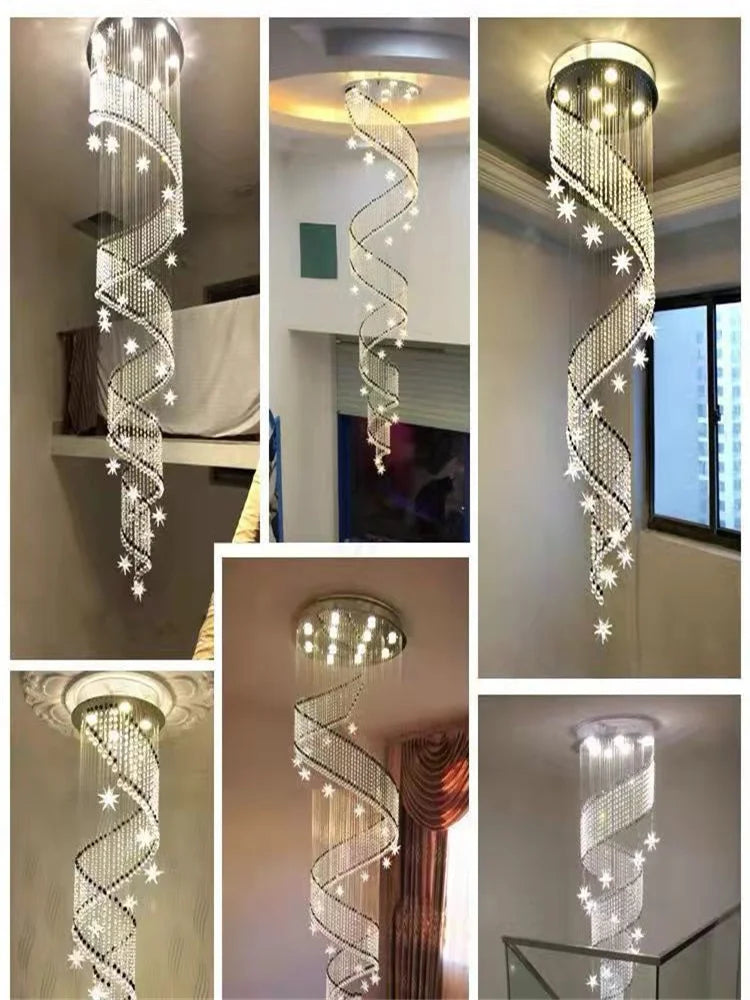 Axyaa Star & Moon Modern Crystal Chandelier for Lobby and Stair Lighting