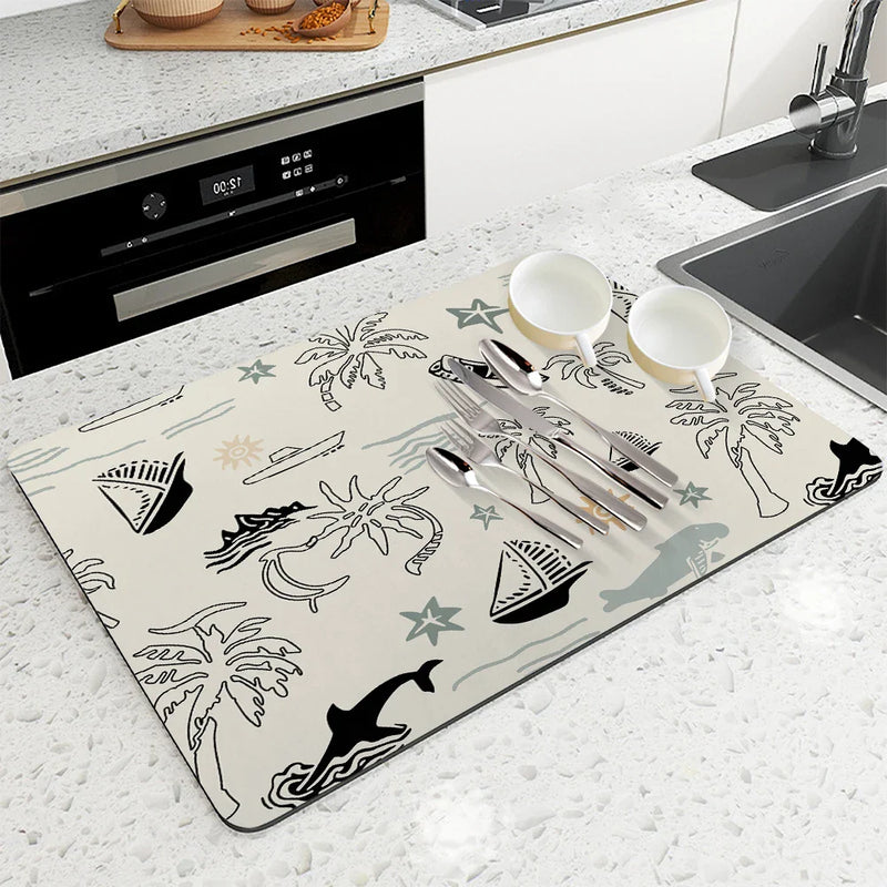 Axyaa Ocean Fish Sailboat Drying Mat, Color Line Table Mats