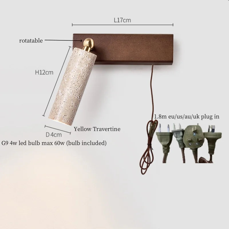 Axyaa Modern LED Wall Sconce Pull Chain Switch Reading Lamp Black Travertine
