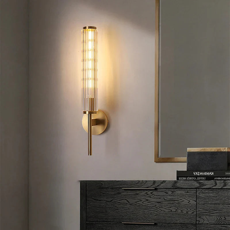 Clear Glass Gold Brass Wall Light Axyaa Sconce - Elegant Indoor Bedroom Foyer Lamp