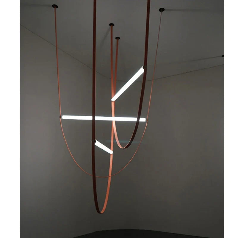Axyaa Leather Belt Chandelier: Modern Glass Tube Designer Lighting for Living Room