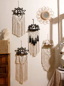 Lotus Macrame Crystal Shelf & Wooden Wall Shelves by Axyaa - Boho Floating Decor