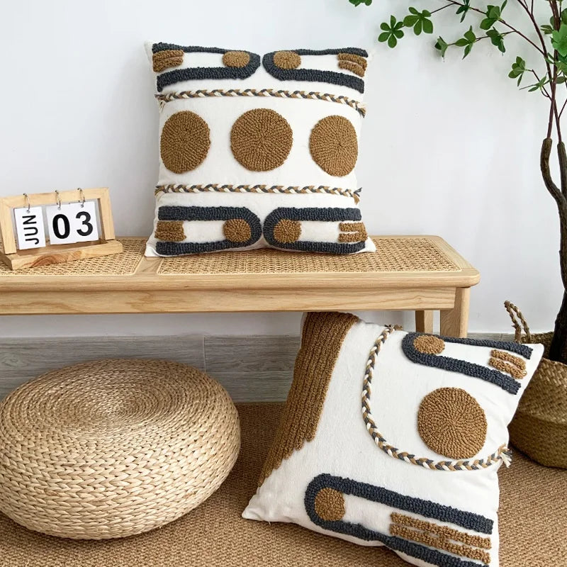 Tufted Macrame Cushion Cover, Turkish Boho Pillow Case for Home Decor by Axyaa