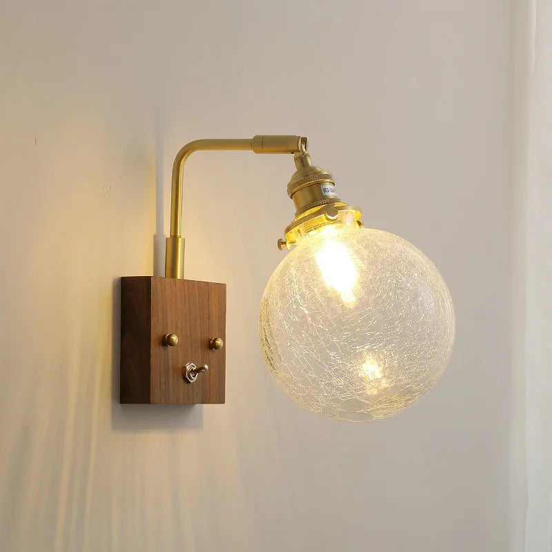 Axyaa Glass Copper LED Wall Lights Modern Bedside Lamp for Home Decor