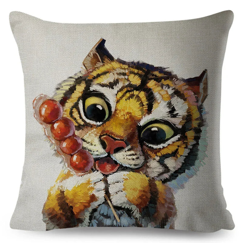 Axyaa Watercolor Animal Pillowcase - Cute Cartoon Design for Living Room Sofa
