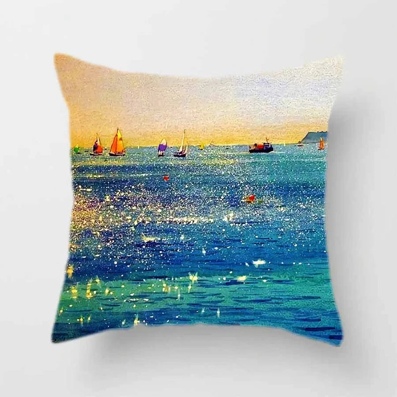 Axyaa Scenery Sailboat Pattern Pillow Cover 45X45CM for Home Decor