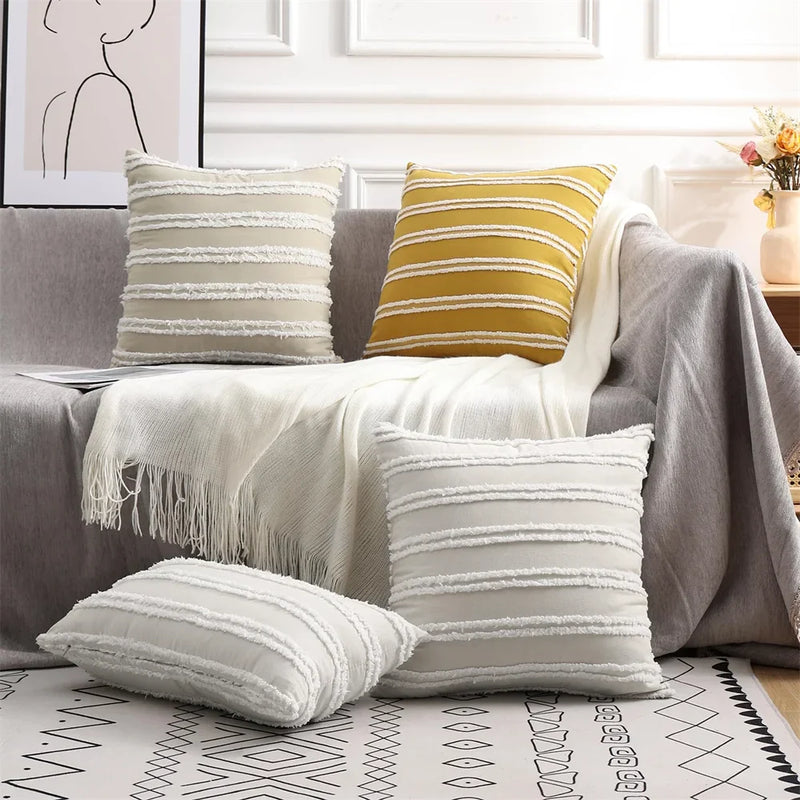 Axyaa Boho Striped Cushion Cover 50x50cm Cotton Linen Pillow Case