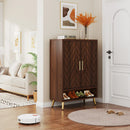 Axyaa 6-Tier Walnut Shoe Storage Cabinet with Doors and Adjustable Shelves
