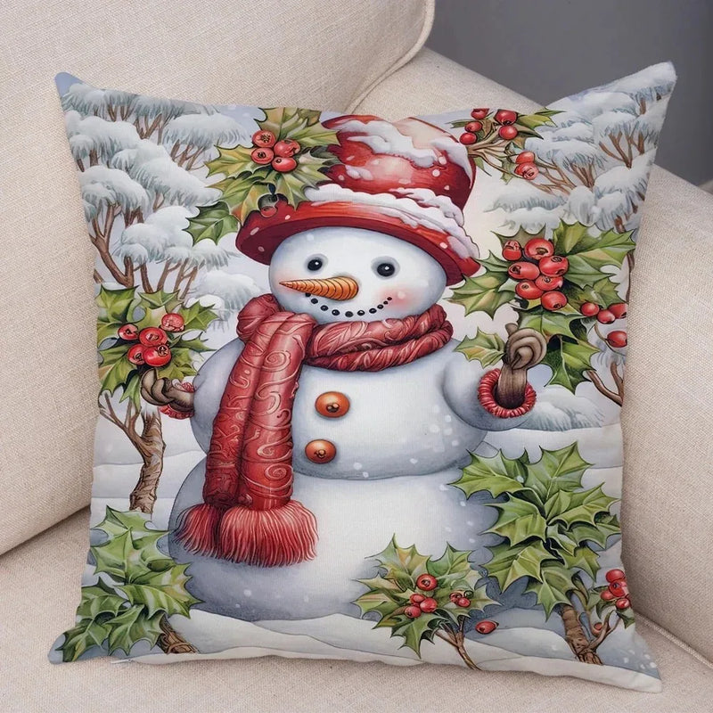 Axyaa Winter Snowman Print Pillowcase Set for Christmas Day Party Décor & Home Gift
