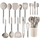 Axyaa Silicone Kitchen Utensil Set with Stainless Steel Handles and Storage Bucket