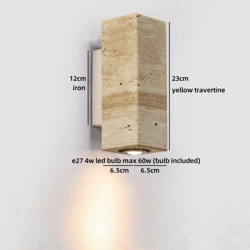 Axyaa Black Travertine Stone LED Wall Light for Chic Indoor Decor