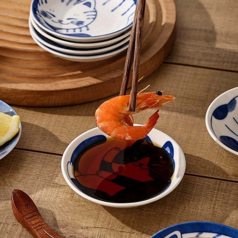 Axyaa Cartoon Cat Ceramic Dipping Sauce Dish for Home Dining Table