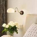 Axyaa White Ceramic Lampshade Wall Sconce with Gold Brass & Wood, E27 Bulb for Parlor & Bedroom
