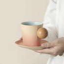 Axyaa Ceramic Coffee Set with Wooden Handle, Coarse Pottery, Retro Design