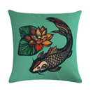 Axyaa Lotus Carp Print Cushion Cover for Home Decor on Mahogany Chair
