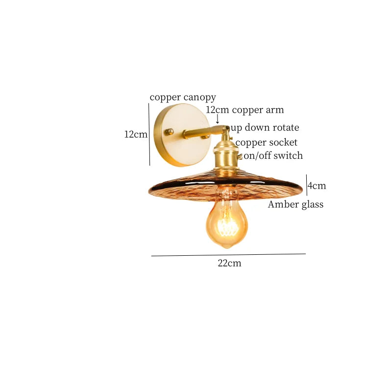 Axyaa Glass LED Wall Sconce Light Pull Chain Copper Applique Murale