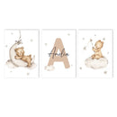 Axyaa Cute Bear Baby Name Wall Art Canvas Print Nursery Decor