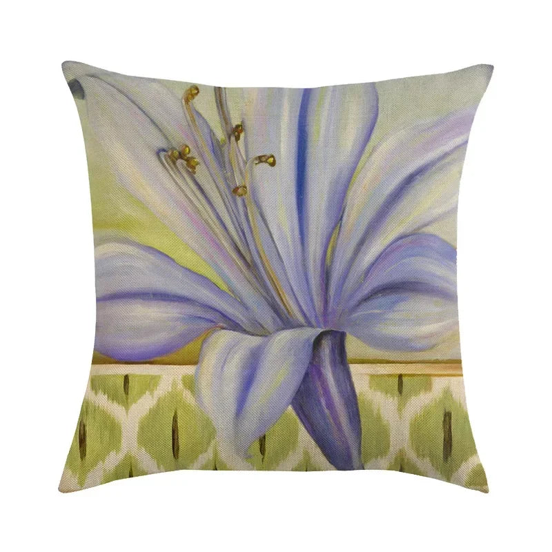 Vintage European Lily Oil Painting Linen Cushion Cover by Axyaa - 45X45CM