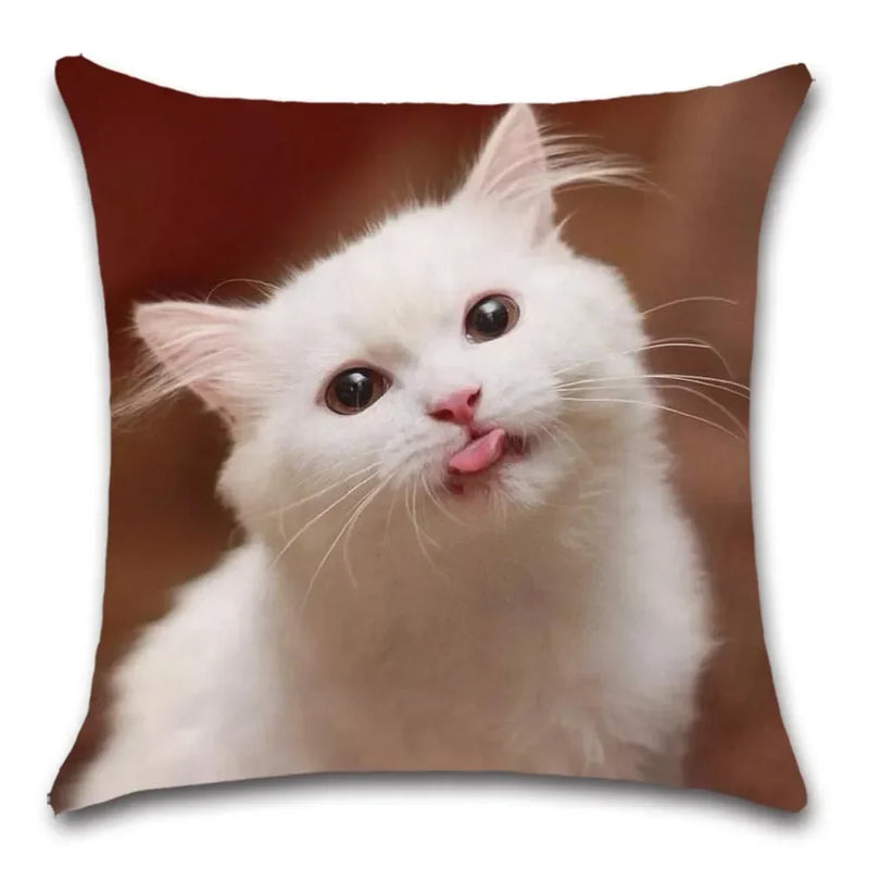 Axyaa Cat Tongue Out Decor Cushion Cover – Polyester Throw Pillow for Home Sofa Seat