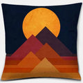 Geometric Mountains & Colorful Birds Pillow Covers by Axyaa