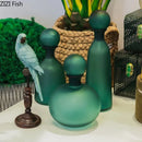 Frosted Glass Vase with Artificial Flowers - Axyaa Aesthetic Decor