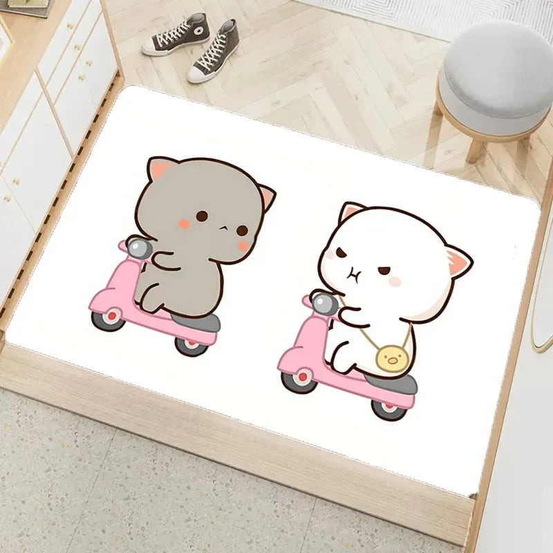 Axyaa Cute Peach Mochi Print Entrance Door Mat - Kawaii Room Decoration