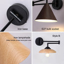 Axyaa Nordic Wood Grain Wall Lamp | Simple Rocker Arm Light for Bedroom & Living Room