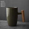 Axyaa Japanese Ceramic Latte Mug with Wooden Handle - Large Capacity Water Cup