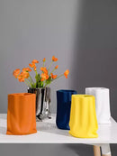 Axyaa Morandi Pleated Vase: Nordic Light Luxury Ceramic Decoration for Living Room, Dining Table