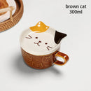 Axyaa Cartoon Cat Coffee Mug with Lid and Small Dish