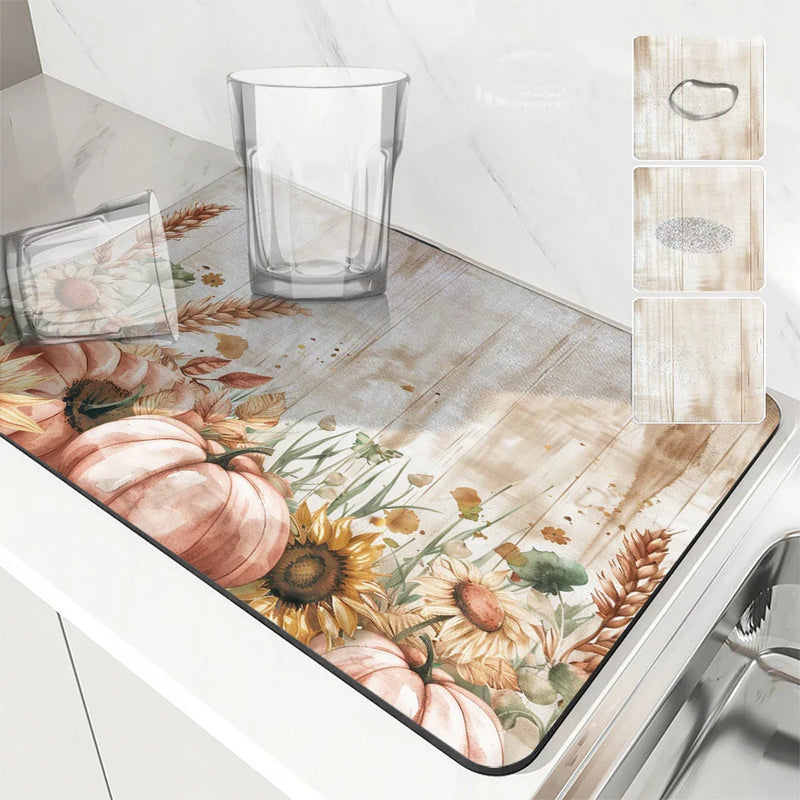 Axyaa Watercolor Pumpkin Absorbent Draining Dish Drying Mat