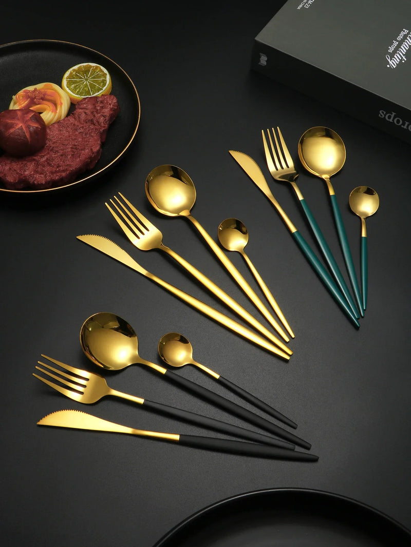 Axyaa 30-Piece Stainless Steel Cutlery Set for Dining Banquets