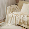 Axyaa Solid Knit Sofa Cover Blanket with Fringe for Air Conditioning and Summer Nap